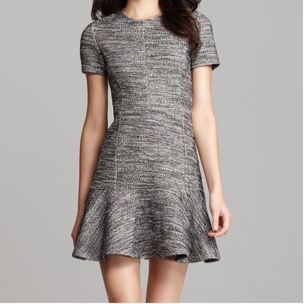 Theory Kaion Flounce Dress Sz 4 Grey Black